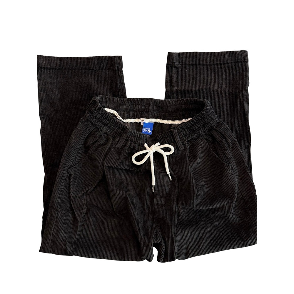 Aelfric Eden HUAQUAN Corduroy Pants Size S Black Drawstring Elastic Waist
